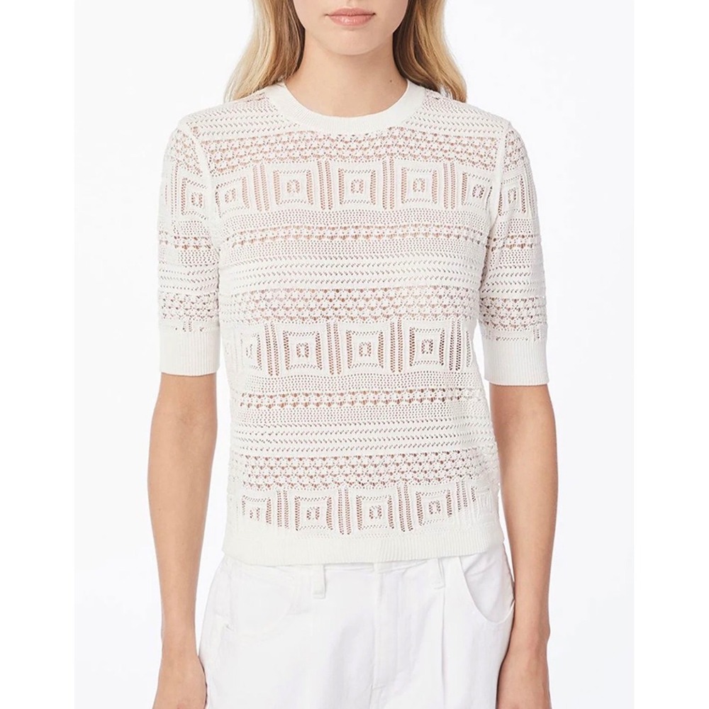 FRAME Open Stitch 70s Sweater Small Crochet Knit Top Geometric Pointelle Cotton
